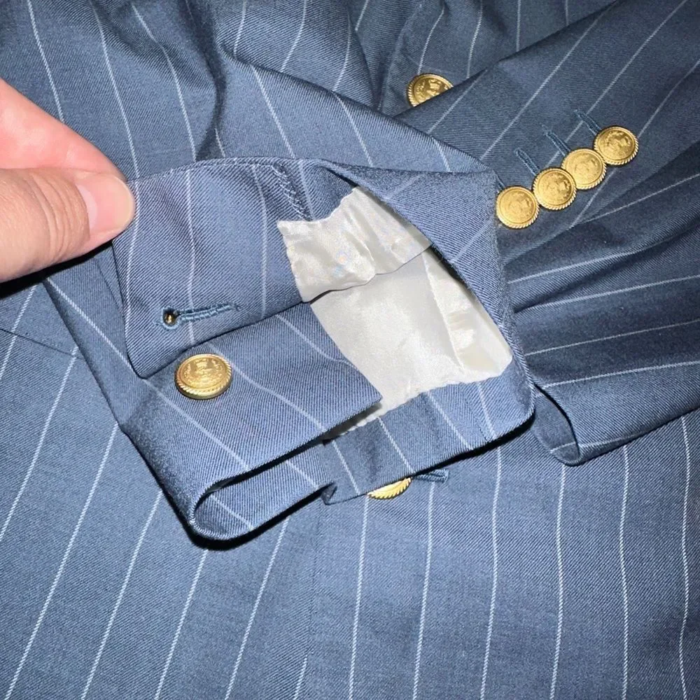 Custom 170’s Blue Double-Breasted Suit with Pinstripes & surgeon cuffs